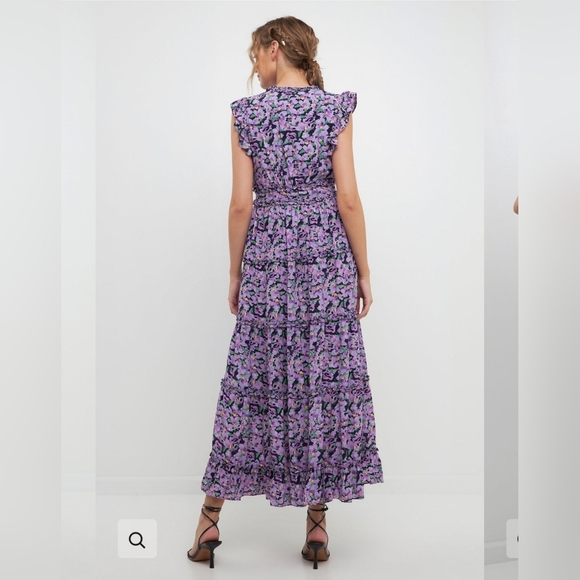 Free the Roses Purple and White Ruffled Maxi Dress - Picture 3 of 5